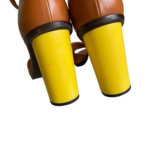 WF WHAT FOR Cognac Leather Yellow Heel Sandals 38 - Picture 10 of 15